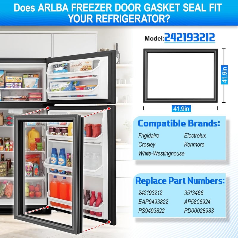 ARLBA Upgraded 242193212 Refrigerator Door Gasket Seal Replacement Compatible with Frigidaire Ken-more Cro-sley Refrigerator Fresh Food Door Gasket 3513466 AP5806924 PS9493822 EAP9493822 Fridge Seal Black - Image 2